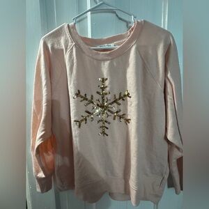 Workshop Republic Clothing Pink Sweater with Gold Snowflake size XL
